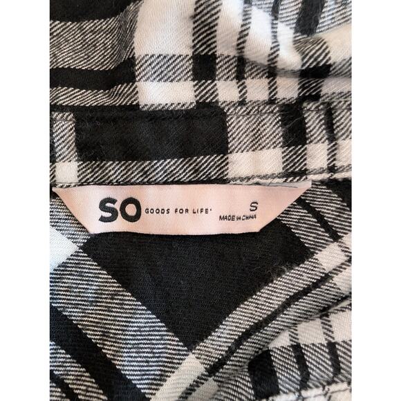 SO Goods For Life Womens Flannel Shirt Black White Size S Cozy Plaid Grunge Fall - Picture 3 of 6